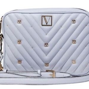 Victoria's Secret Shoulder Bag Skyflower Blue V-Quilt Top Zip CrossBody like-NEW